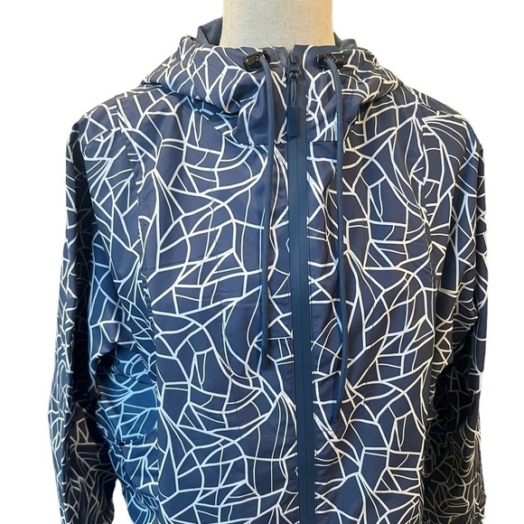 Traj3ctory Hooded Wind Breaker. Blue White Abstract. Dolman Sleeve. Size: Small - Picture 2 of 10
